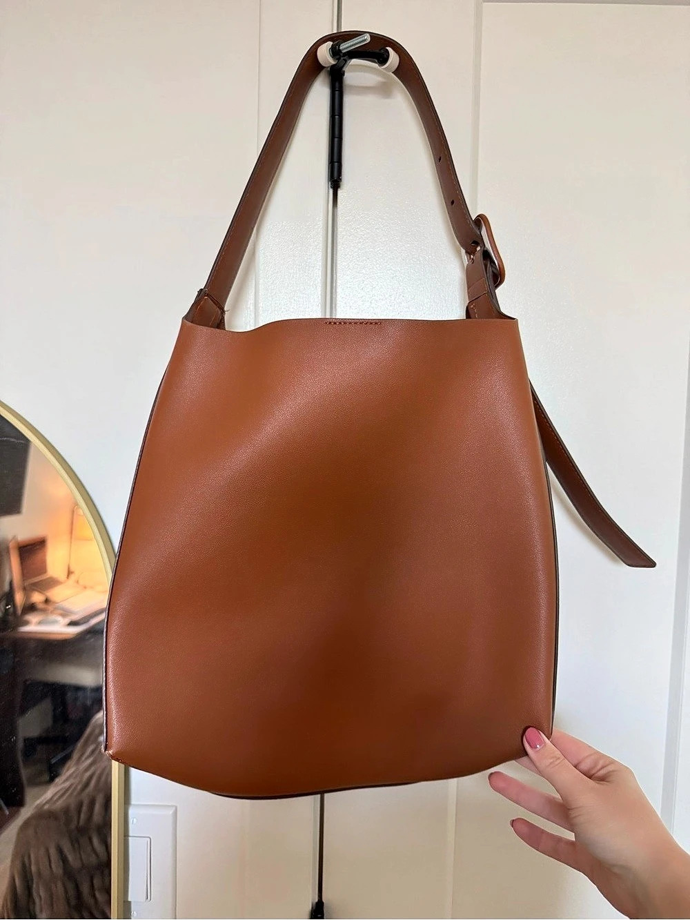 Mango Brown Leather Hobo Bag